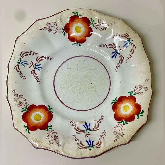 19th Century Antique Gaudy Welsh 12 Sided Scalloped Hand Painted Biscuit Tray - Picture 5 of 12